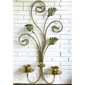 Vintage MCM Brass Double Candle Holder Wall Sconce